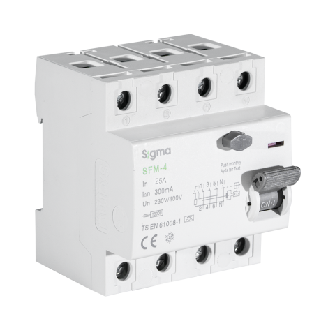 SFM 4P 30mA 25A 10KA KAÇAK AKIM KORUMA ŞALTERİ A TYPE
