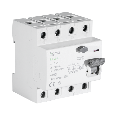 SFM 4P 30mA 63A 10KA KAÇAK AKIM KORUMA ŞALTERİ A TYPE